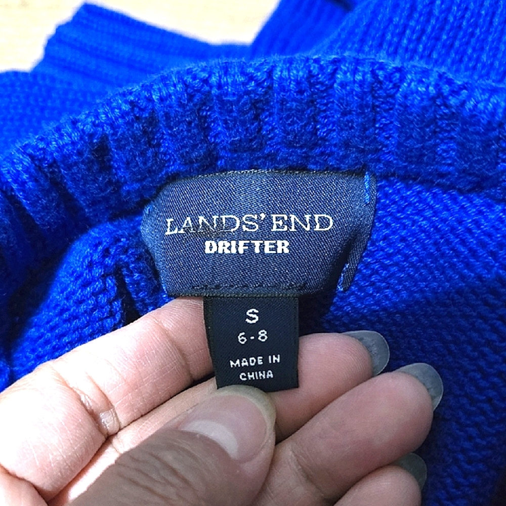 Lands' End Royal Blue Cable Knit Crew Neck Sweater - Picture 2 of 5